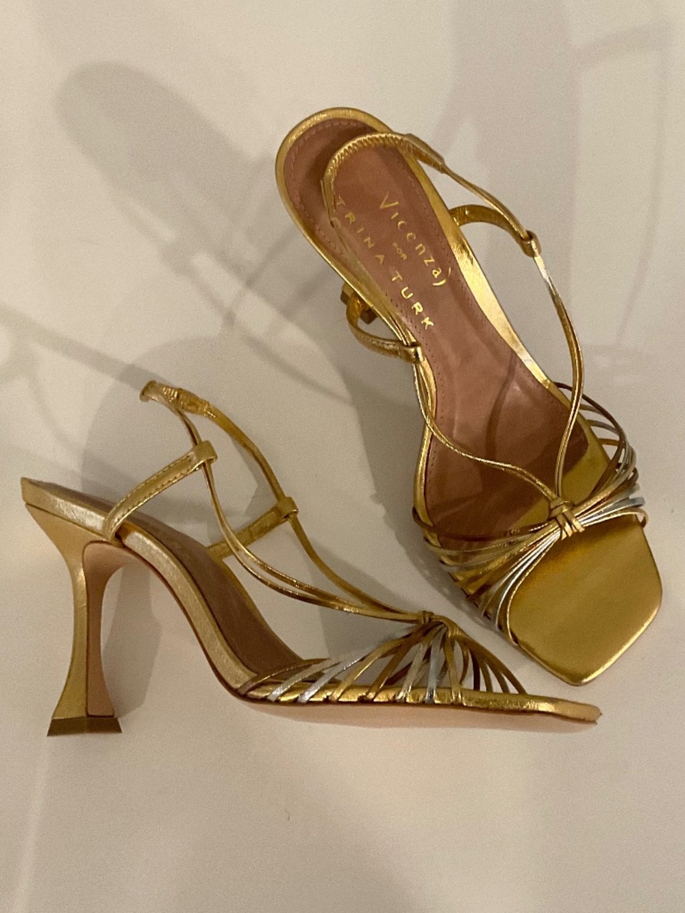 VICENZA for TRINA TURK Slingback Flared Heels Gold Silver Size EU 38 NEW